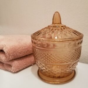 Vintage KIG‎ Indonesia Pink Diamond Cut Lidded Candy Dish Bowl Trinket Dish